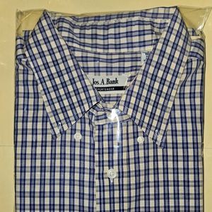 JoS. A. Bank Sportswear Blue Yellow Plaid Short-Sleeve Button-Down Casual Shirt